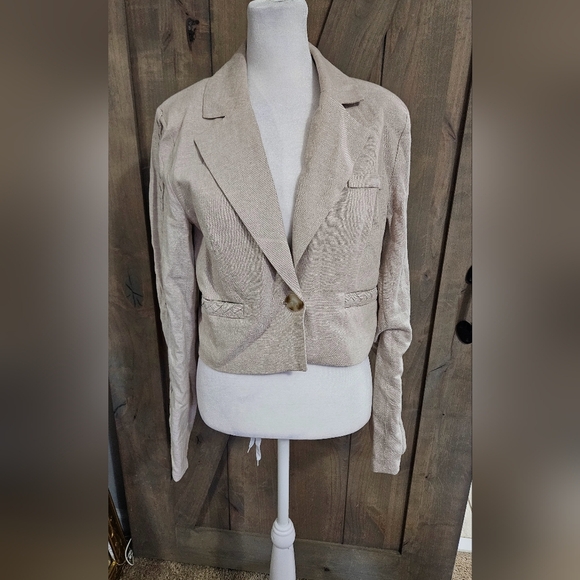 JASON WU Cropped Linen Blend Single Button Braided Detail Blazer/top. Size Small - Picture 8 of 16